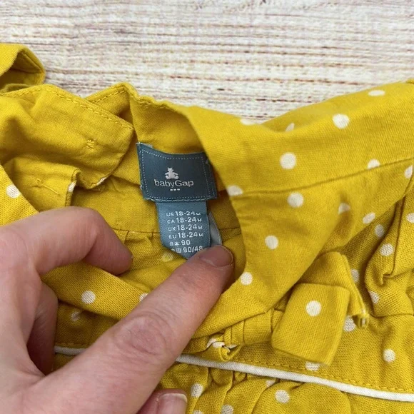 Gap Yellow and White Polka Dot Dress Cotton Size 18-24 M - Picture 2 of 4